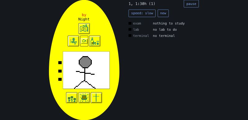 The Fibergochi, a stick figure in a yellow egg
