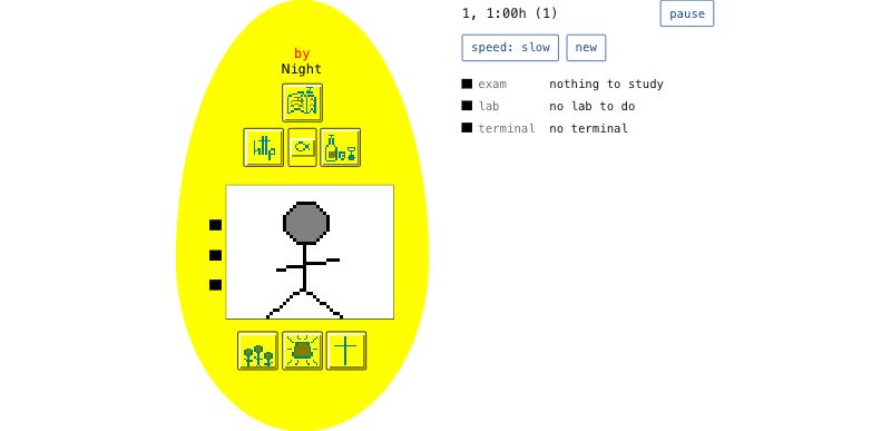The Fibergochi, a stick figure in a yellow egg