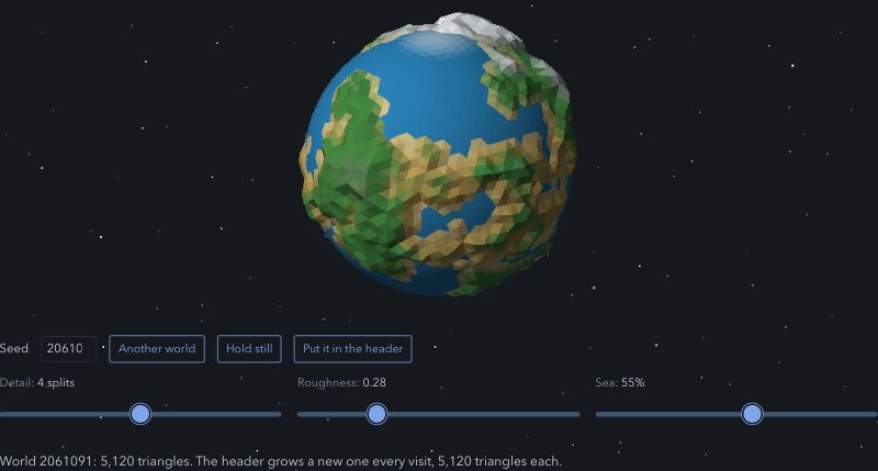 A fractal planet of seas, land and snow