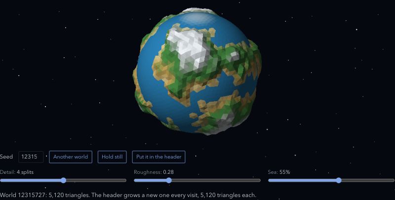 A fractal planet of seas, land and snow